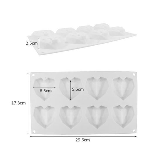 Moule à gâteau en silicone en forme de cœur en diamant, moule à chocolat, poêle à pâtisserie, accessoire de cuisine, 8 cavités  15