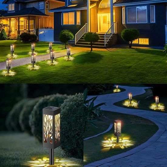 Lampe Solaire Flamme Extérieur LED Rétro Fer Bronze Soleil Jardin Paysage  Lampadaire Décoration Fête Jardin Pelouse Etanche -MAX