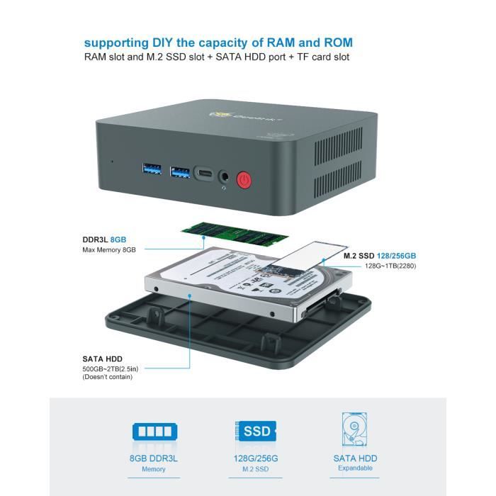 Beelink Mini PC U57 8 Go +256 Go Intel I5-5257U3