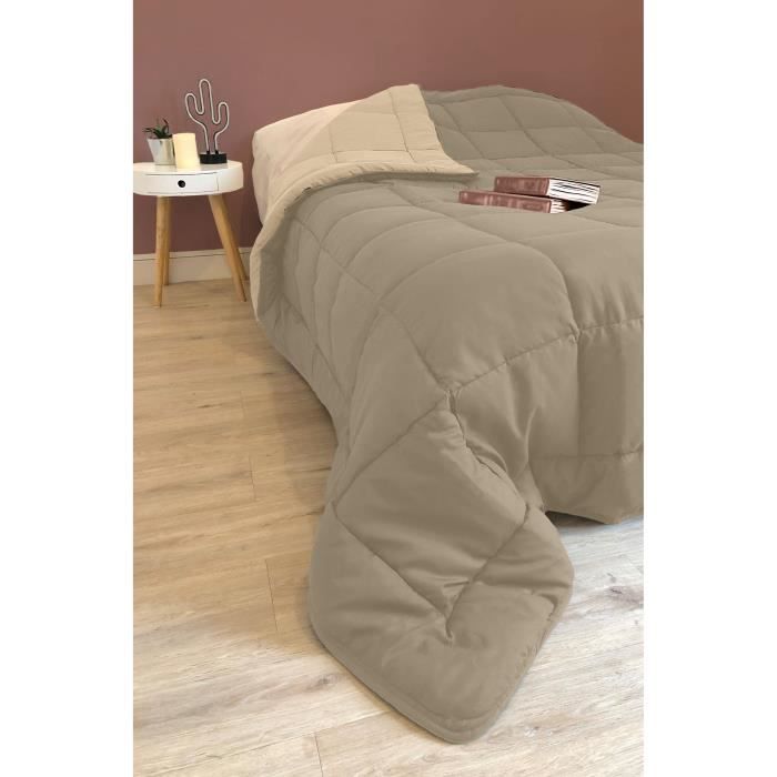CALGARY - Couette Chaude Microfibre 400gr/m² - Taupe & Lin 220 x 240 cm