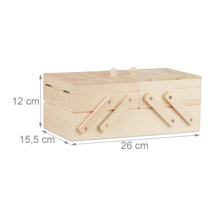 Boîte à Couture En Bambou - 4 Compartiments + Tiroir - Range Aiguilles, Fils, Boutons - Style Rétro