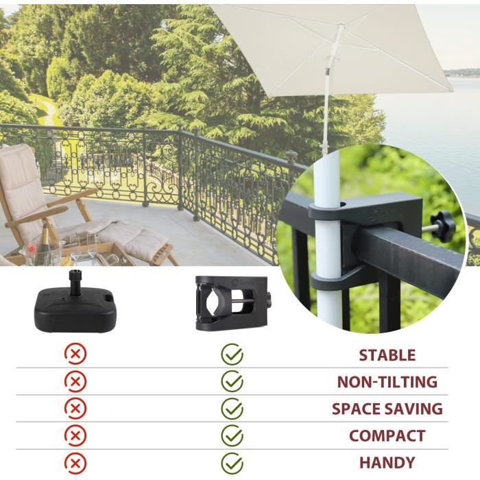 4sile SunnyEasy Support de parasol pour balcon - Noir - Support de