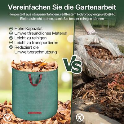 3x120L Sacs De Jardin Robuste PP - Sacs Déchets Feuilles Avec Poignées - Pliables Réutilisables + Gants Offerts