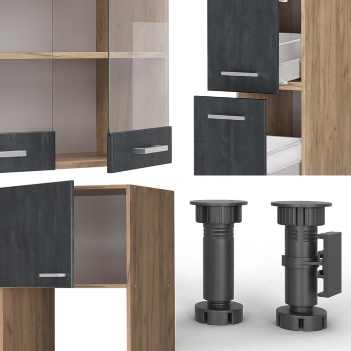Cuisine intégrée Cuisine en bloc Fame-Line 235cm anthracite chêne Vicco