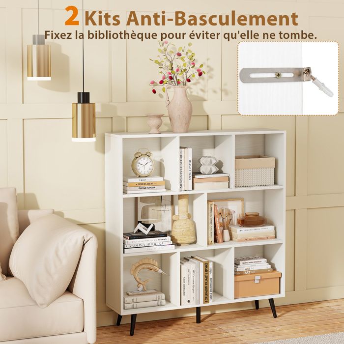 Bibliothèque Blanche ESituro Avec 3 Portes Et 6 Compartiments - Étagère Cubique Salon Chambre Bureau