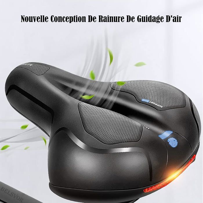 Selle De Vélo Confortable – 24x20x8 Cm, PU Imperméable, Double Ressort, Mousse élastique – Creux De Ventilation + Réflecteurs – Pour VTT, Route, Ville – Housse Et Outils Inclus