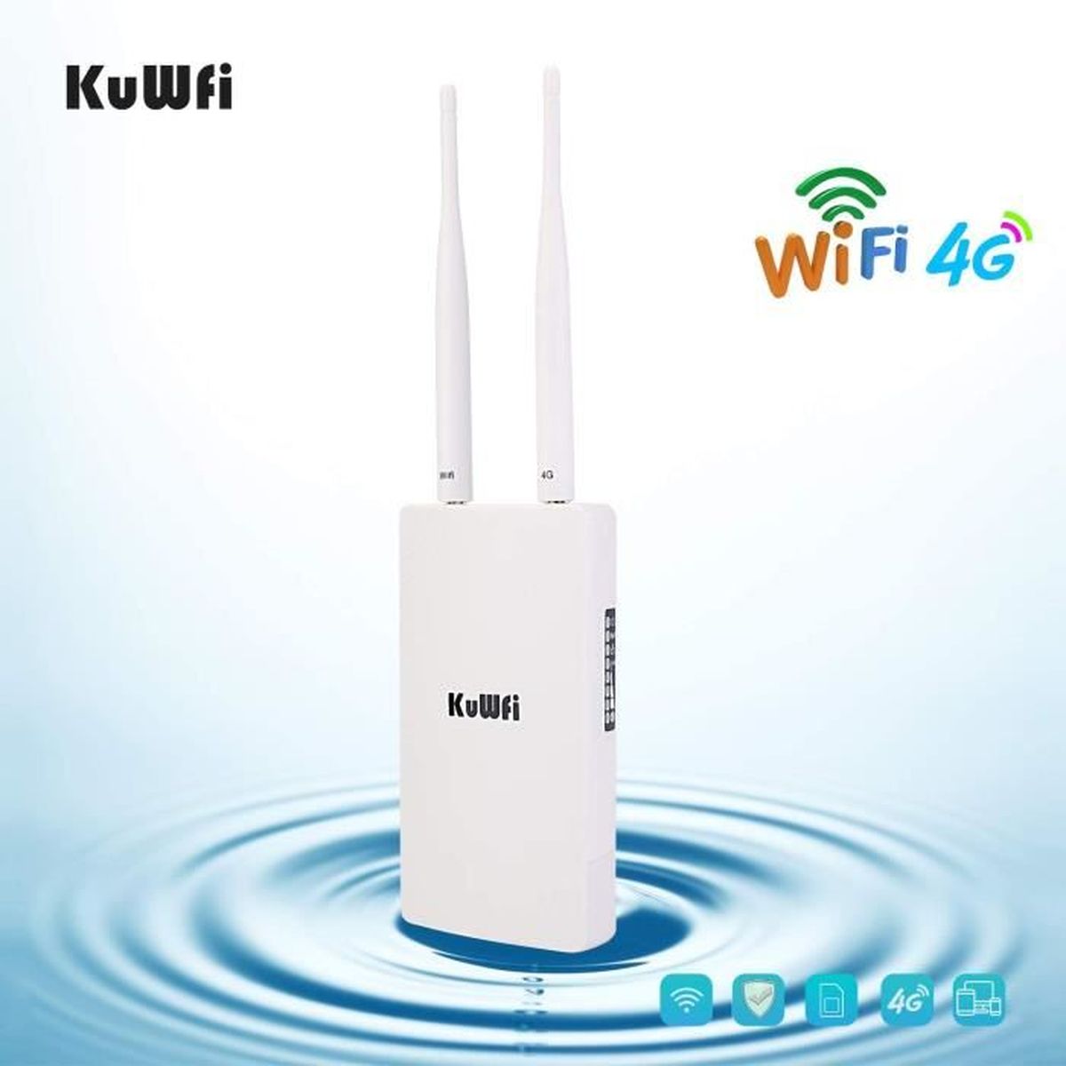 Aucune Configuration Routeur SIM 4G KuWFi routeur extérieur étanche 4G LTE POE avec Emplacement pour Carte SIM Port LAN/WAN 150 Mbps/sans Fil jusqu'à 300 Mbps 4* antennes