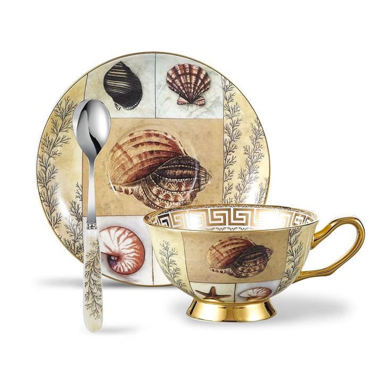 Tasse à Café Avec Soucoupe – Porcelaine Blanche à Motif Floral Relief (Shabby Chic)