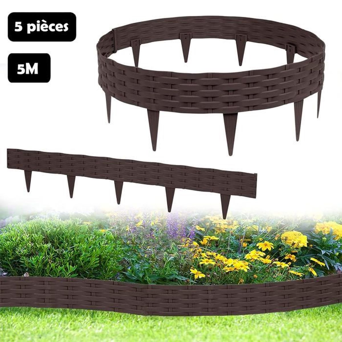 Bordures De Pelouse Souples En Plastique Aspect Bois - 28 X 24 Cm - Lot De 20 Pièces (5,6 M) - Anthracite
