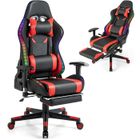 COSTWAY Chaise Gaming RVB , Fauteuil Gamer Éclairage LED 358 Effets en PU avec Dossier, Hauteur et Repose Pieds Réglable Rouge