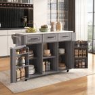 OKWISH Grande Desserte - Gris 139x46(71)x91,5 cm - Avec Placage De Marbre, Plan De Travail Rabattable, Portes De Rangement
