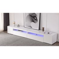 Armoire TV brillant Blanc moderne - Buffet bas avec éclairage LED Variable - Meuble de salon - 240x39x35cm