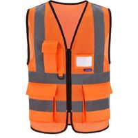 Gilet Fluorescent de Sécurité  Veste Gilet Orange  Fluo de Haute Visibilité pour Travail Routier Vêtement Zip Sans manche avec Poche