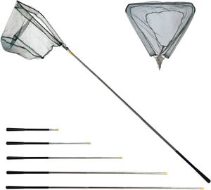 EPUISETTE - NASSE Triangulaire épuisette de Pêche Pliable,190cm Long Manche Téléscopique,Poteau en Alliage d'Aluminium 4 Section/Filet Nylon