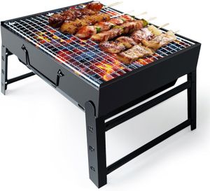 BARBECUE Grill Barbecue BBQ, Barbecue Portable Pliable en Acier Inoxydable pour Table d'Extérieur, Fumeur au Charbon de Bois pour