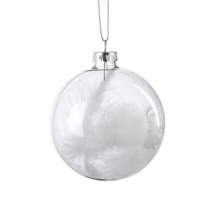Charme Sucré Boule De Noël En Verre Avec Plumes Blanches