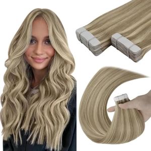 PERRUQUE - POSTICHE Extension Adhesive Cheveux Naturel Blond Platine H