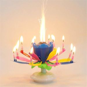 Fleur de Lotus musicale anniversaire bougie Bleu