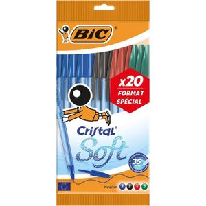 Stylo - Parure Lot de 20 stylos bille Cristal Soft - BIC - 4 coul