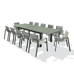 Ensemble table et chaise de jardin Ensemble repas de jardin 12 places en aluminium kaki