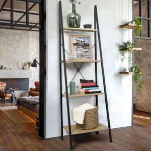 ETAGÈRE MURALE Etagère échelle 4 niveaux DETROIT - IDMARKET - design industriel - métal et bois