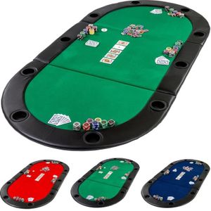 Sac Offert ! Tapis Poker Pliable XXL 8 Joueurs Table Poker Bois et Feutrine 160x80cm Plateau de Poker Vert avec 8 emplaçements 