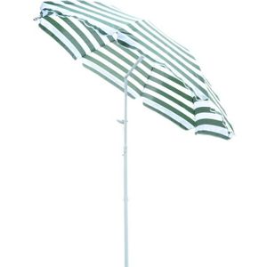PARASOL Parasol inclinable octogonal de plage Ø 180 cm tissu polyester haute densité anti-UV mât démontable vert blanc rayé