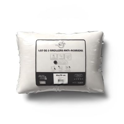 Lot De 2 Oreillers Moelleux MORTREUX – Anti-acariens – 550g – Microfibre