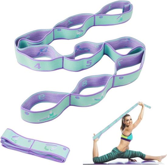 Sangle De Yoga Avec 10 Boucles - Band Élastique D'Étirement Pour Yoga, Fitness, Pilates - Coton Et Latex