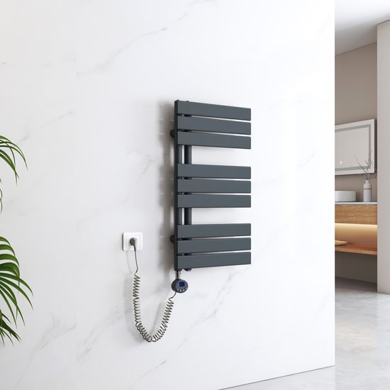 Sèche-Serviettes Électrique 1200x400 Mm 500W - Thermostat Digital Et Minuterie - Radiateur Salle De Bain Anthracite