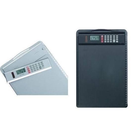 MAUL Porte-Bloc A4 Avec Calculatrice Solaire 8 Chiffres – Multifonction Bureau, Chantier, Études, Noir