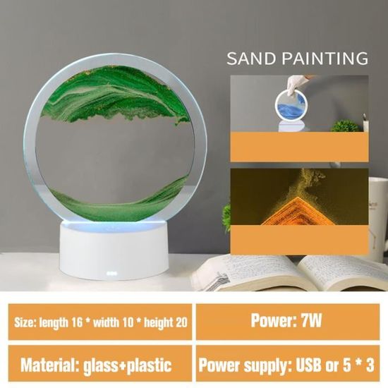 Cadre Sable Mouvant LED 3D – Sablier Peinture Dynamique Qui Coule, Rotation 360°, 7 Couleurs Lumineuses, Effet Relaxant