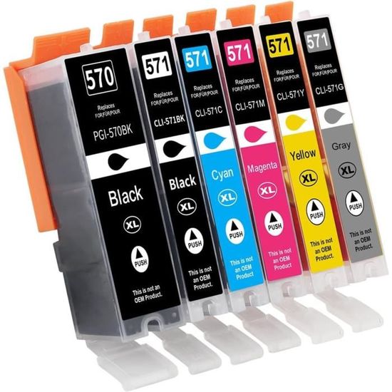 Cartouches D'encre Compatibles 570XL 571XL Pour Imprimantes Canon PIXMA - Lot 5 Cartouches (Noir, Cyan, Magenta, Jaune, PGBK)
