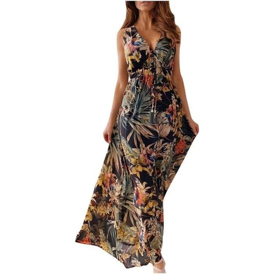 Robe Femme été Dos Nu Sans Manches - Bretelles Fines Réglables - Tissu Fluide Polyester - Plage, Soirée - 8