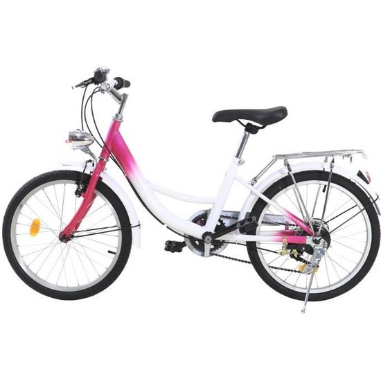 Fetcoi Vélo enfant 20 pouces fille garçon enfant vélo 6 vitesses VTT avec  lampe pour 12-16 ans (rose + blanc)