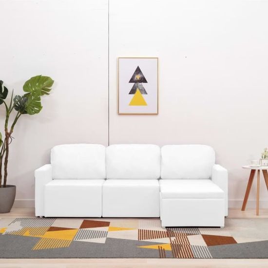 3025Good| Canapé-lit modulaire 3 places Mode,Sofa de salon Retro Design,,Canapé d'angle Réversible Convertible, Blanc Similicuir