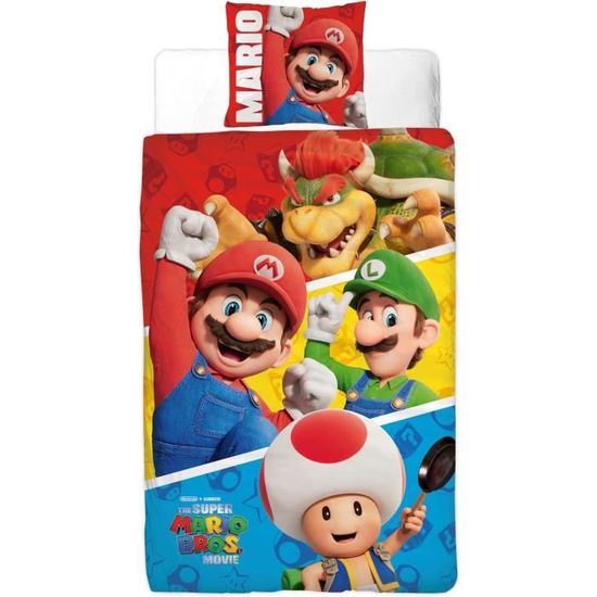 Parure De Lit Super Mario Réversible - Housse 140x200cm + Taie 65x65cm - Fan De Jeux Vidéo