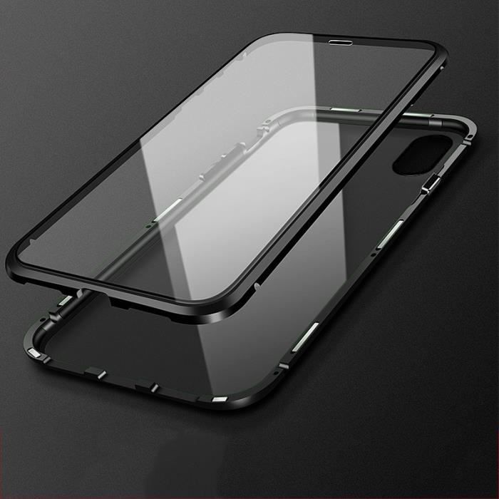 Magnétique Adsorption Coque Pour iPhone 7 8 Bumper Noir +Transparent Devant Dos En Verre Trempé Bumper