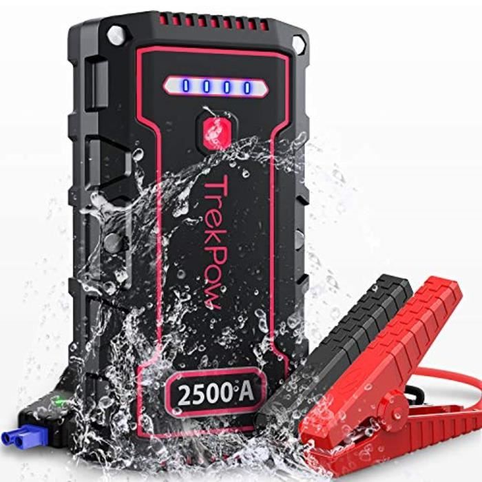 TrekPow Booster de Batterie, 2500A 18000mAh IP68 Étanche Jump Starter (pour 12V Moteur jusqu'à 9L Essence et 8L Diesel) Demarreur de