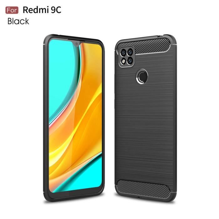 Coque Xiaomi Redmi 9C, Noir Fibre Carbone Silicone Ultra-mince Léger Doux Bumper Protection Xiaomi Redmi 9C