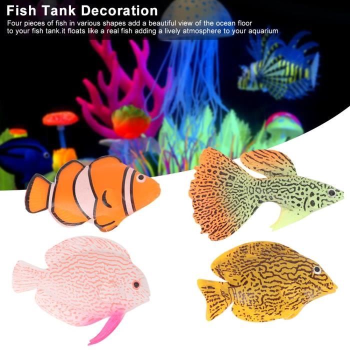 BEL Poisson artificiel d'aquarium 4 PCS Lumineux Silicone Artificiel Faux Poisson Paysage Ornement Décoration Accessoire