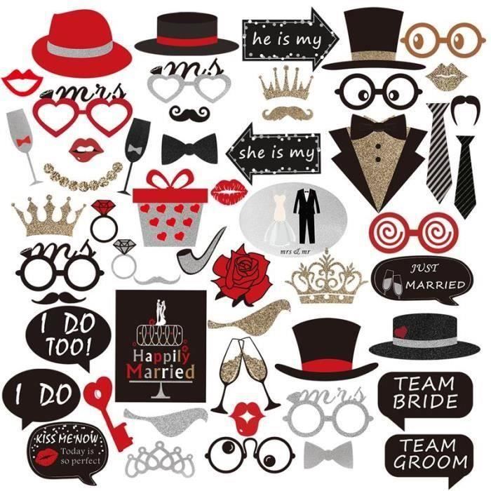 54 pièces Photobooth accessoires de cabine de Photo pour la fête d'anniversaire de mariage accessoires de cabine de Photo
