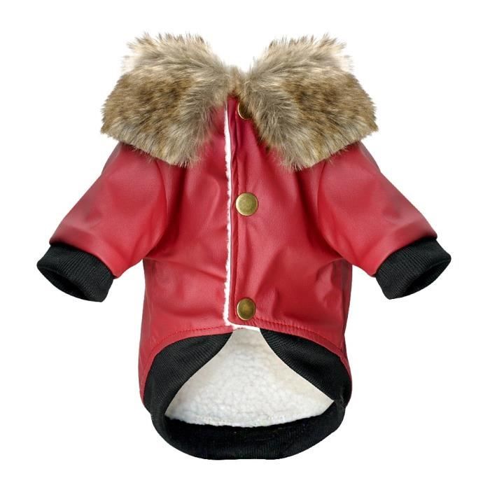 Manteau Blouson,Vêtements imperméables pour chiens Manteau d'hiver en cuir pour chiens, veste pour petits chiens - Type Rouge-L