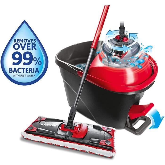 Vileda - Easy Wring & Clean Ultramat TURBO - Set complet balai à plat + seau à pédale système rotatif d'essorage sans effort