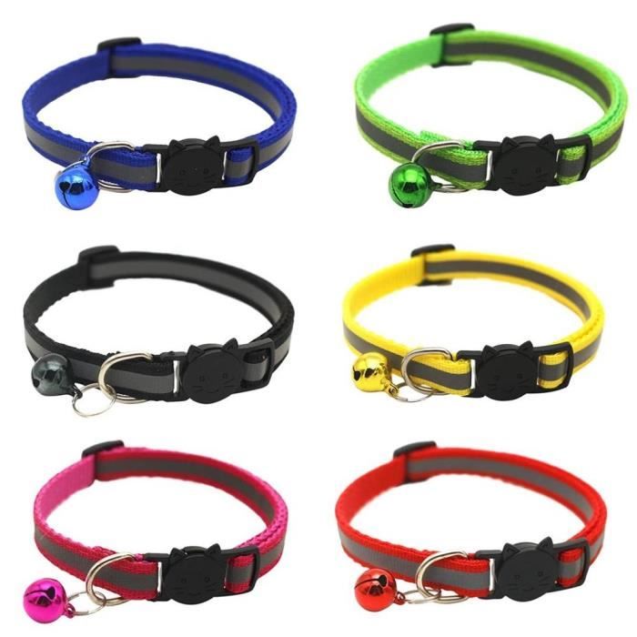 Collier chat réfléchissant 6 pièces,Colliers de sécurité à dégagement rapide avec cloche - Type Multicolor