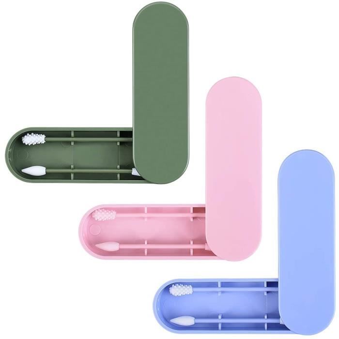 Coton-Tige Réutilisable, silicone double-tête recyclant coton bourgeons outil de beauté , 3 Boîte,Rose+Violet+Vert