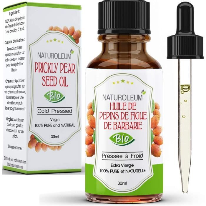 MEILLEURE HUILE ANTI-AGE - HUILE DE PÉPINS DE FIGUE DE BARBARIE 100% BIO, pure et naturelle, pressée à froid, Extra Vierge - soin no