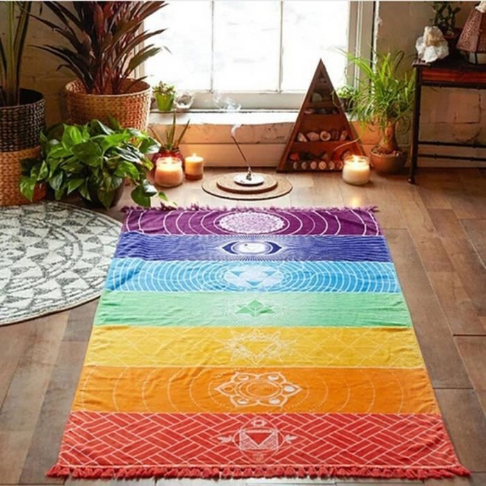 Tapis de yoga Tapis de plage d'été multicolore Bohême avec tenture murale