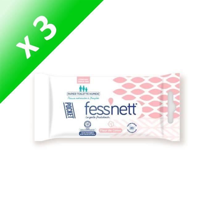 FESS'NETT Papier toilette humide pocket - Fleur de coton (Lot de 3)
