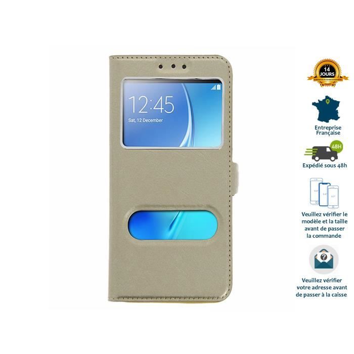 Case® Folio protection Pour Samsung Galaxy A8 2018 double fenêtres et Stand vidéo - Cuir eco folio Or
